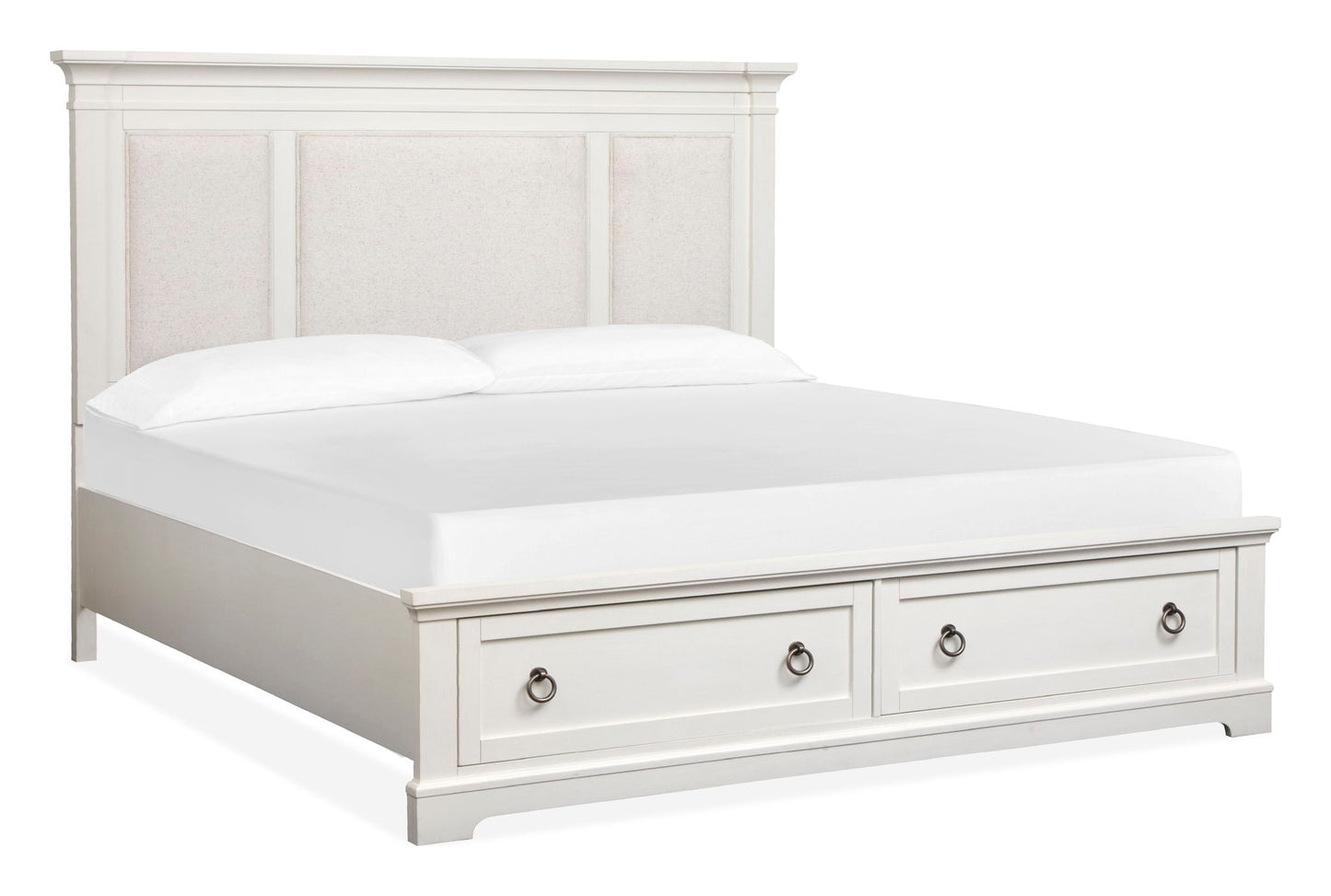 Kingston - Queen Panel Upholstered Headboard - Whisper White And Cerused Nutmeg