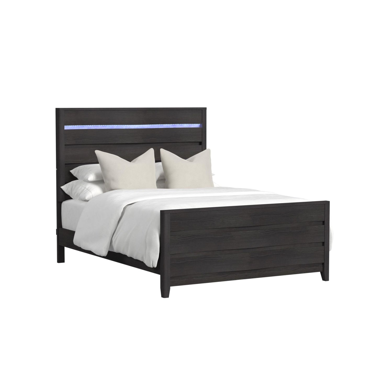 Tobias - Full Panel Headboard With LED And Footboard And Slats - Black